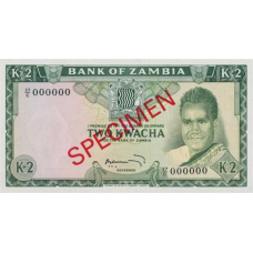 P11S Zambia - 2 Kwacha Year ND (1969) (Specimen)